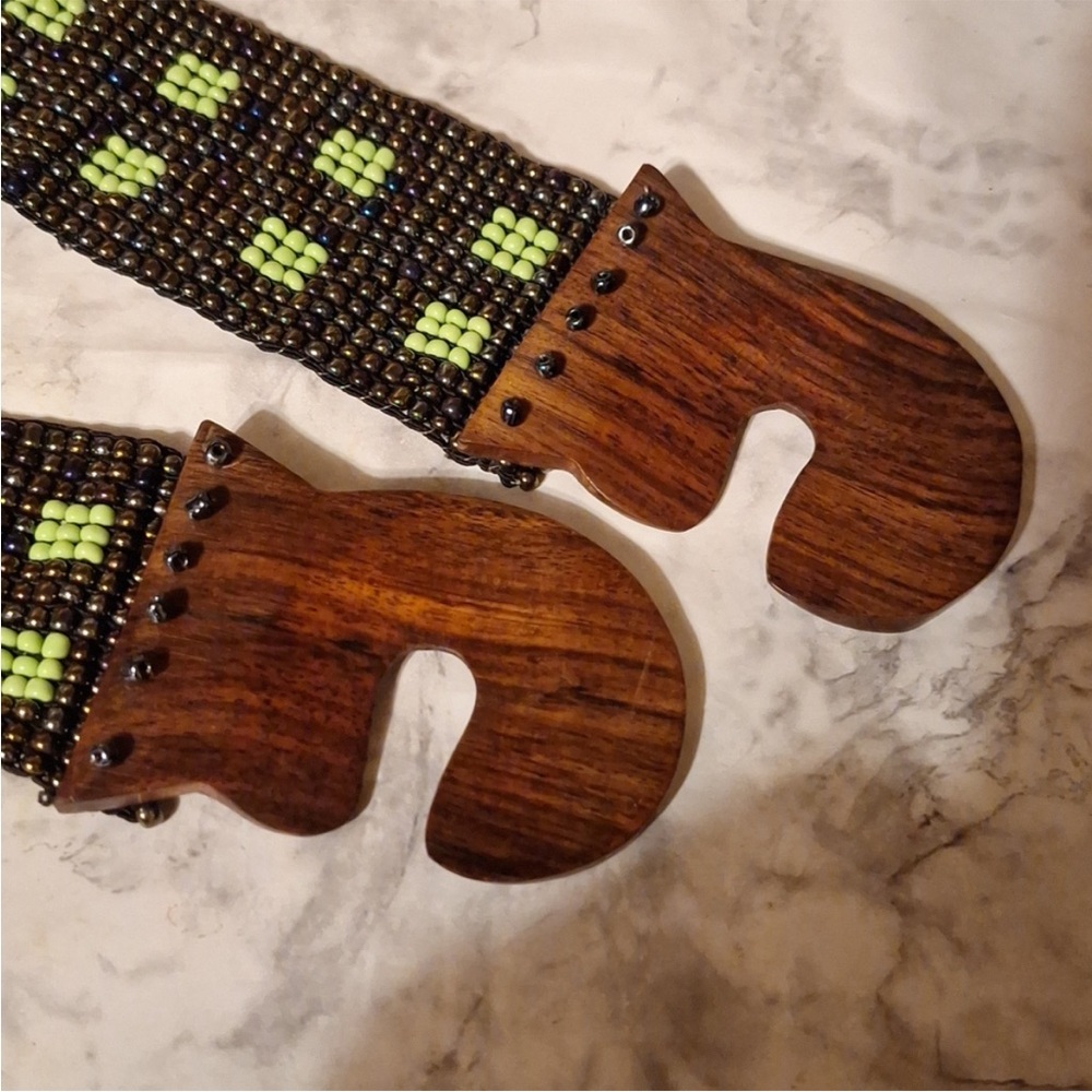 Y2K beaded wooden buckle belt